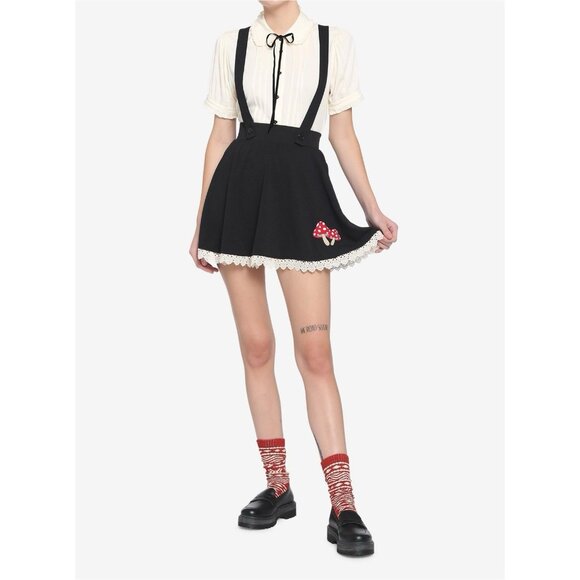 Midnight Hour Mushroom Patch Suspender Skirt Hot Topic XL Gothic Grunge NWT - Picture 2 of 10